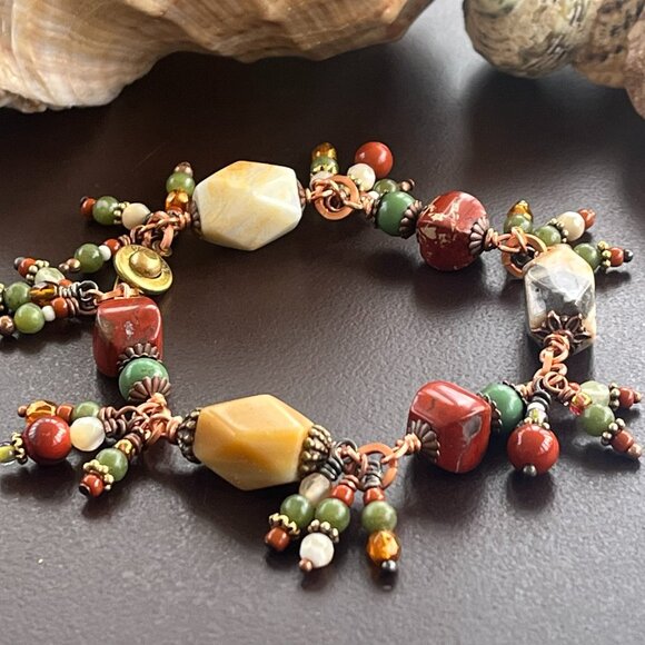 Handmade Jewelry - Boho Gemstone Bracelet, Jasper, Agate, Turquoise Jewelry, Handcrafted Wire Wrap